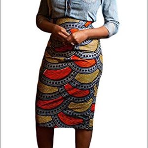 Print High-Waist Bodycon Pencil Midi Skirt